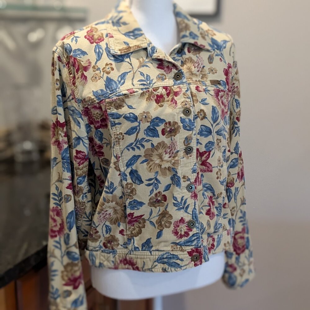 Vintage Lizwear Floral Unique Vibrant Corduroy Jacket 90s Retro Liz Claiborne L